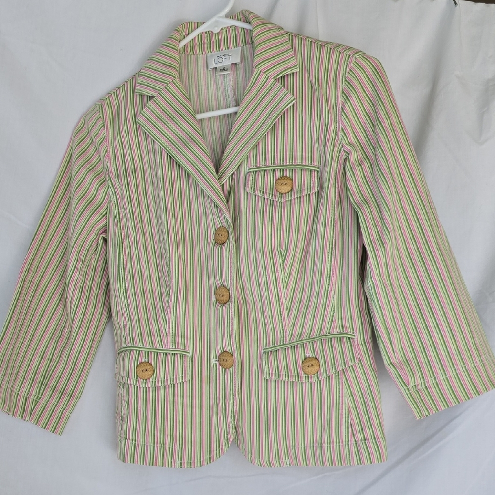 LOFT Striped Cotton Blazer in Pink and Green